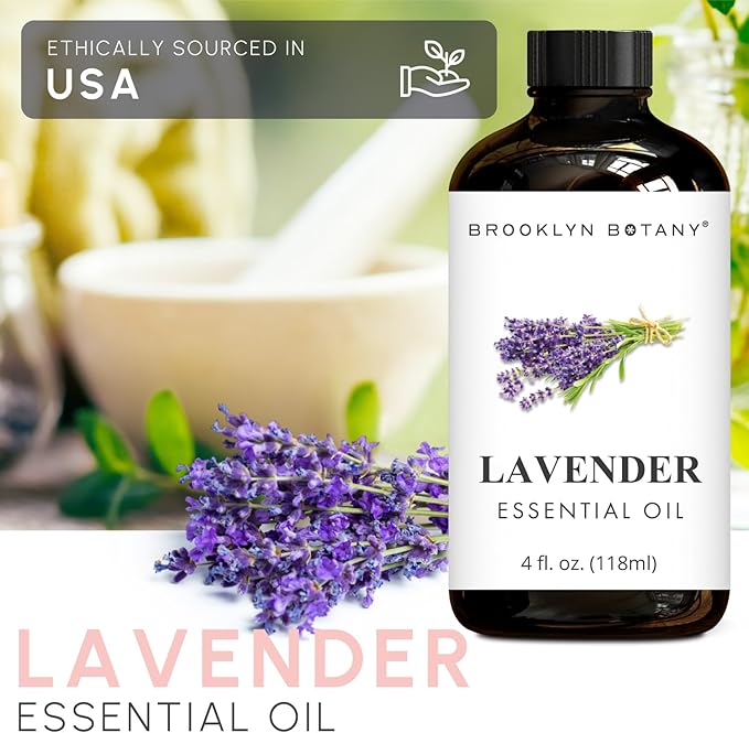 Brooklyn Botany Lavender Essential Oil - Huge 4 Fl Oz - with Glass Dropper - for Aromatherapy and Diffuser