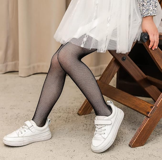 Girls Fishnet Stockings for Princess Dress High Waist Mesh Tights Cute Pattern Knit Socks