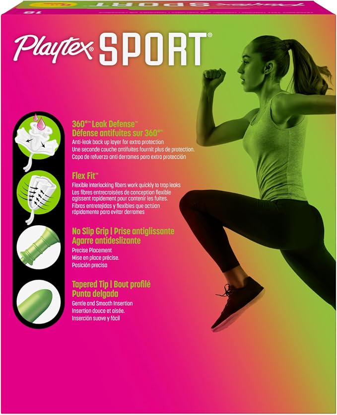 Playtex Sport Tampons Regular Absorbency, Fragrance-Free - 18ct | Regular Tampons for Women, Feminine Care, Playtex Tampon with 360 Leak Defense