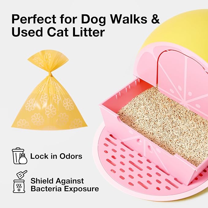 VETRESKA Daisy Scented Dog Poop Bags, 300 Counts, Leak-proof | Extra Thick and Large Pet Waste Bags for Dog Walking and Cat Litter, 20 Refill Rolls
