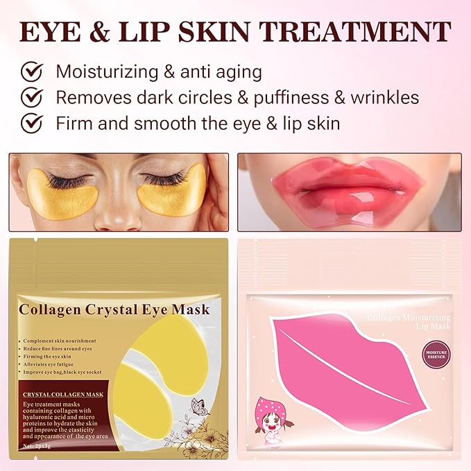 30 Pairs Under Eye Masks Set, Moisturizing Lip Mask for Dry Lips, Under Eye Patches for Dark Circles and Puffiness, Reducing Fine Lines