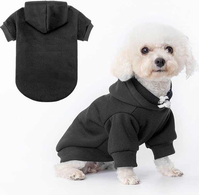 BINGPET Dog Hoodie for Small Dogs, Soft Pullover Pet Sweater | Warm Dog Sweatshirt Clothes, Winter Hooded Outfit for Girl Boy Dogs Puppy, Chihuahua Cold Weather Coats Wear, Black S