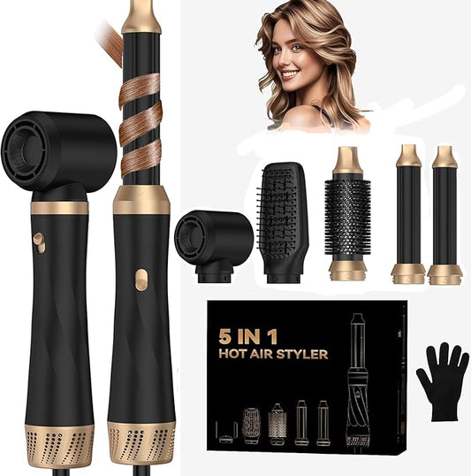 5 in 1 Hair Dryer Brush, Blow Dryer Brush Set with Air Curler Wrap Hair Styler, Negative Ionic Blow Dry Brush, Detachable Hair Tool for Curling, Volumizer,Straightener,Drying