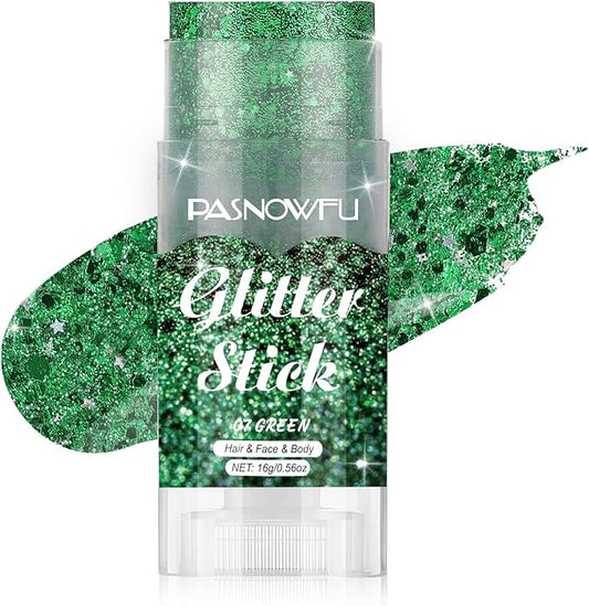 Green Body Glitter Stick, Emerald Face Glitter for Women and Girls, Hair Tinsel Stick for St Patricks Day Outfits Party Accessories, Festival Rave Concert Stage Performance Cosplay
