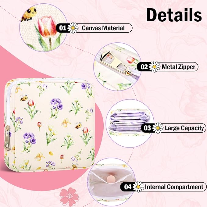 Period Bag Discreet Sanitary Napkin Storage Bags Pad Pouch | Flower Print Deisgn, Portable, Menstrual Cup & Pad Holder, First Period Kit Storage, Feminine Bag for Women