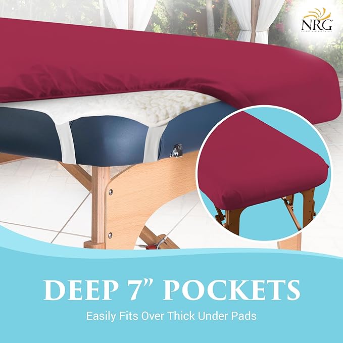 Deluxe Flannel Flat Massage Table Sheets by NRG - 100% Cotton Flannel Massage Linens - 160 GSM, 200 Thread Count - Soft Double Brushed Cotton - Oversized for Better Coverage - 63" x 100" -Color Merlot