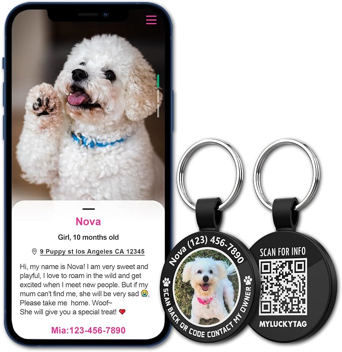 MYLUCKYTAG Personalized QR Code Pet ID | Dog & Cat Collar Tag | Online Profile with Instant Scanned Location Alert Email