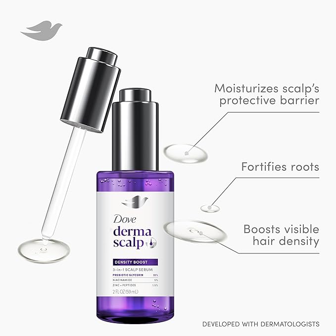 Dove Derma Scalp Density Boost 3-in-1 Scalp Serum With Prebiotic Glycerin,Zinc + Peptides,and Niacinamide For Breakage And Hair Thinning 2 oz,(Pack of 2)