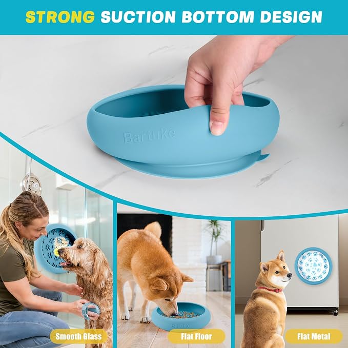 Silicone Dog Lick Bowl, Slow Feeder Dog Bowls with Strong Suction, Cyan