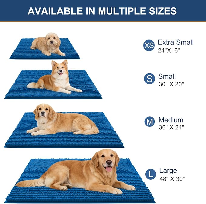 OLANLY Dog Door Mat for Muddy Paws 24x16, Extra Absorbent Chenille Mud Mat | Deep Navy Blue, Absorbs Moisture and Dirt, Non-Slip Machine Washable Doormat, Quick-Drying Indoor Entryway Floor Mat for Dogs