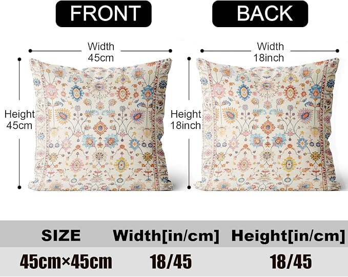 Boho Throw Pillow Covers 18x18 inch Set of 2,Soft Pillowcases Bohemia Carpet Printing Pattern Decorative Sofa Living Room Bed Square Pillow Case Cushion Cover-Flower