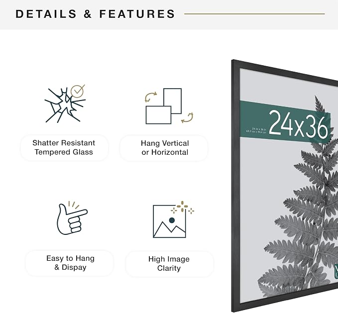 MCS Studio Gallery Movie Poster Frame 24x36 Black Woodgrain Engineered Wood, Vertical & Horizontal Wall Hanging Large Picture Frame for Photos, Artwork & Custom Posters (2-Pack)