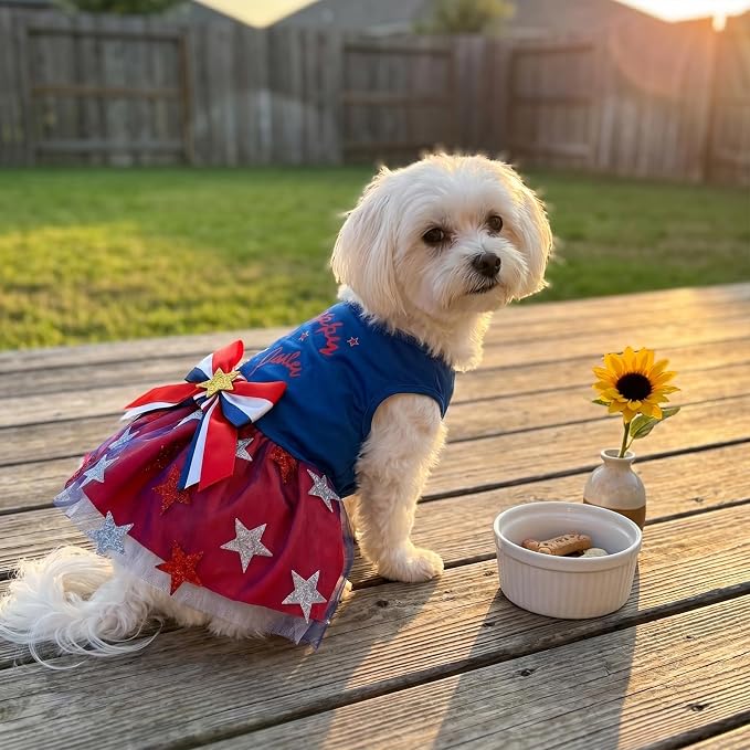 4th of July Pet Clothes for Small Dogs, 250th Independence Day Dog Dresses Stars and Stripes Patriotic Pet Doggie Apparel Stretchable Outfit, XL Size