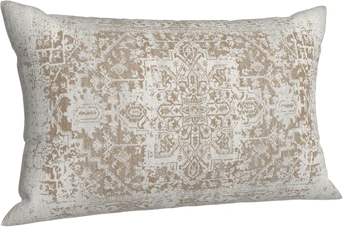 AEIOAE Boho Pillow Covers 12x20 Inch Set of 2,Carpet Pattern Throw Pillows Case,Brown Beige White Ethnic Design Outdoor Decorative Square Linen Farmhouse Decor Cushion Covers for Home Sofa Bed Couch