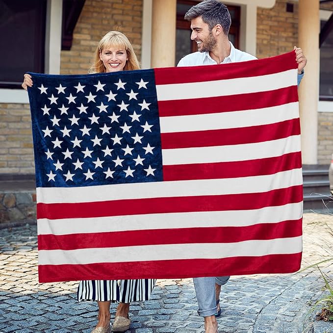PAVILIA Patriotic Blanket - American National Flag Throw Blanket for Sofa Couch Bed, Soft Microfiber Fleece Reversible, USA Military Veteran July 4th Gift - 50 x 60 Inches