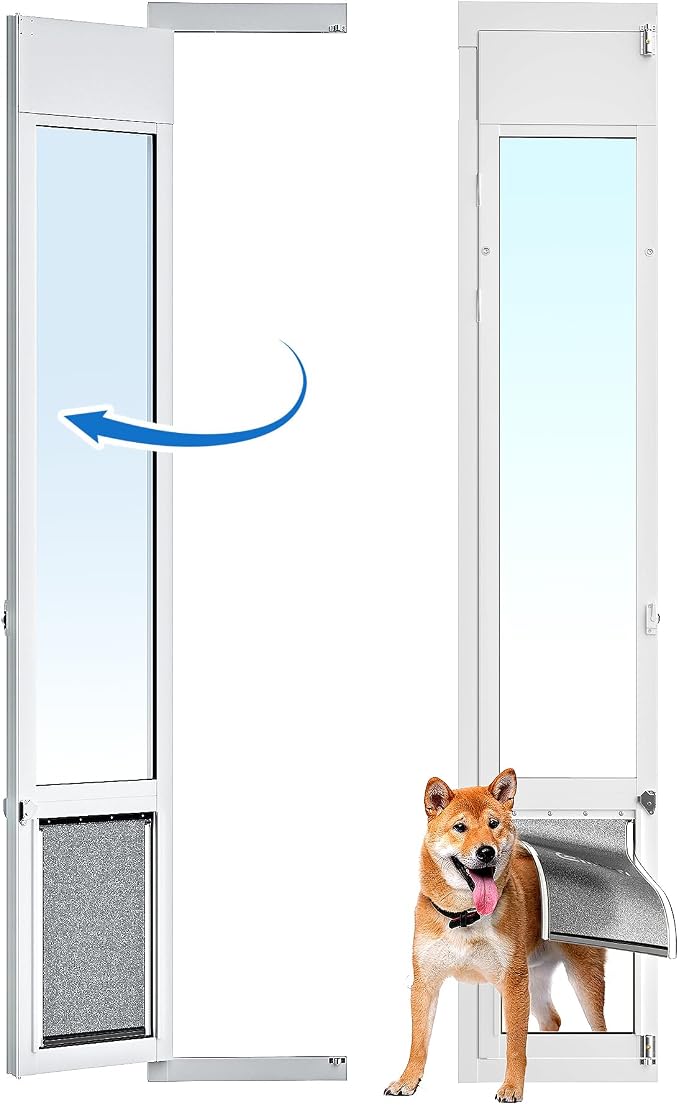 Large Dog Door for Sliding Glass Door,Openable Pet Door for Sliding Glass Doors, All-Metal Framed & Panel & Lock, Adjustable 75 7/8" to 81" Slider Height -Large