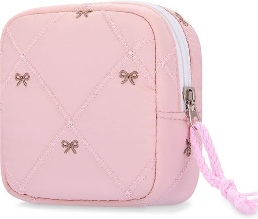 Period Bag for Girls, Quilted Period Pouch for Women, Sanitary Napkin Storage Bag Menstrual Pad Pouches Tampon Holder for Purse Pad Bag Gifts for Teen Girls(Pink)