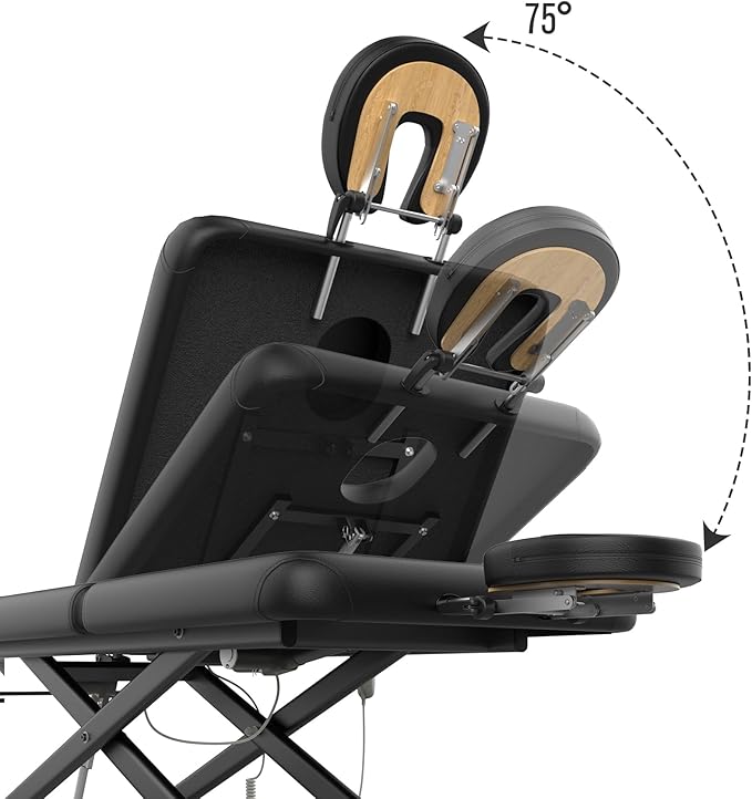 Electric Massage Bed with Adjustable Height and Backrest, Electric Massage Table for Treatment, Physical Therapy and Spa Facial Bed, 2 Motor, Hydraulic Equipment, Remote Control, 32 W x 75 L, Black