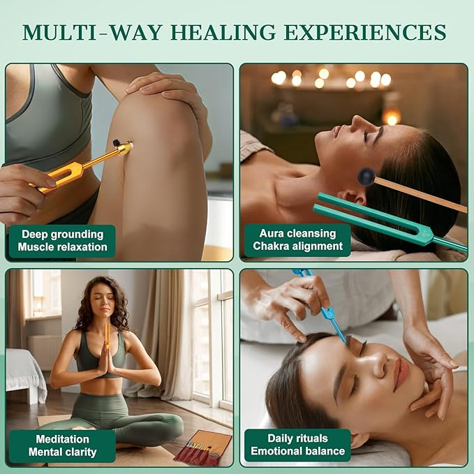 Tuning Forks for Healing Set,4-Color Tuning Forks (136.1Hz,128Hz,256Hz,384Hz),Weighted & Unweighted Resonance Sound Healing Tuning Fork Set with 10 Accessories,for Stress Relief,Sleep & Chakra Balance