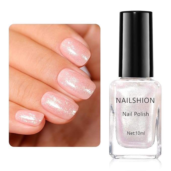 Glitter Nail Polish Sparkle Pearl, Chrome Quick Dry Nail Polish Non Gel, Rich in Castor Oil, Natural Lustrous Nail Art DIY Home Travel Long Lasting Shine DIY Manicure Gift for Women Girl