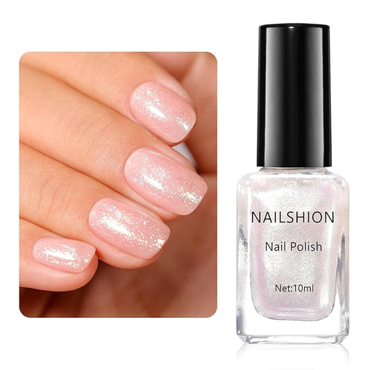 Glitter Nail Polish Sparkle Pearl, Chrome Quick Dry Nail Polish Non Gel, Rich in Castor Oil, Natural Lustrous Nail Art DIY Home Travel Long Lasting Shine DIY Manicure Gift for Women Girl