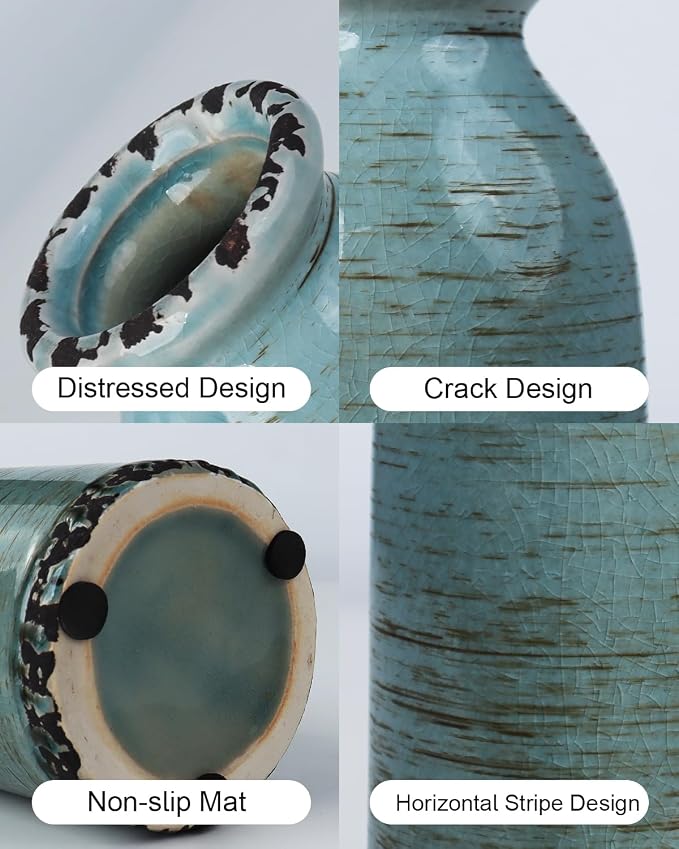 Modern Pottery Vase Set of 3, Neutral Ceramic Bottle Vases for Home Decor | Morandi colors and glazed rustic finish for flowers, table centerpieces, shelves and living rooms