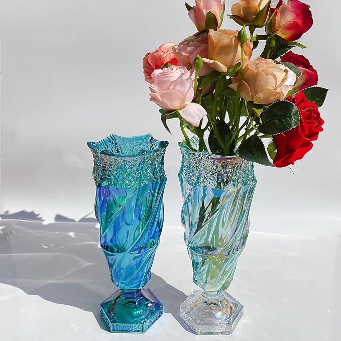 Glass Flower vase 2.4lb 9.5inch,Bohemian Style, for Centerpieces,Wedding,Home Decor Glass Vase (Sparkling Green)