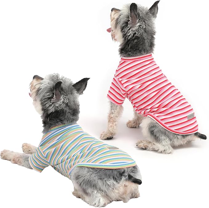 2Pack Soft Dog Shirt for Small Medium Dogs, Breathable Pet Clothes, Comfort Solution for Puppy Girl Boy, Stretchy Cotton Dog Tshirts, Fits Beagles, Dachshund, Bichon, Pink & Green-L