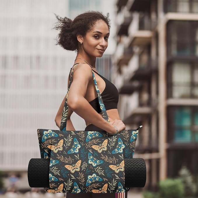 Yoga Bag for Women, Large Canvas Yoga Mat Tote Bag with Yoga Mat Carrier - Large Mat Pocket Fitness Tote for Pilates, Gym, Travel, Office & Beach