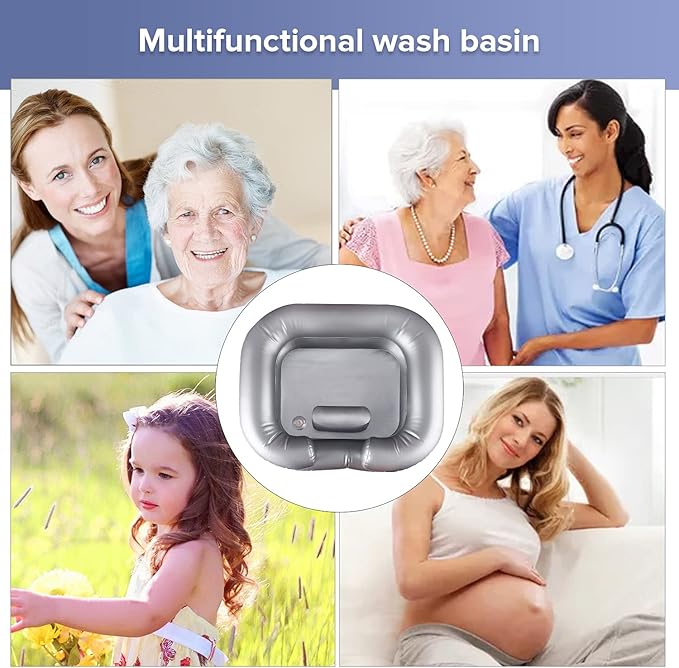 Inflatable Shampoo Basin - Portable Shampoo Bowl, Hair Washing Basin for Bedridden, Disabled,Injured, Hair Wash Tub for Dreadlocks and at Home Sink Washing (Silver)