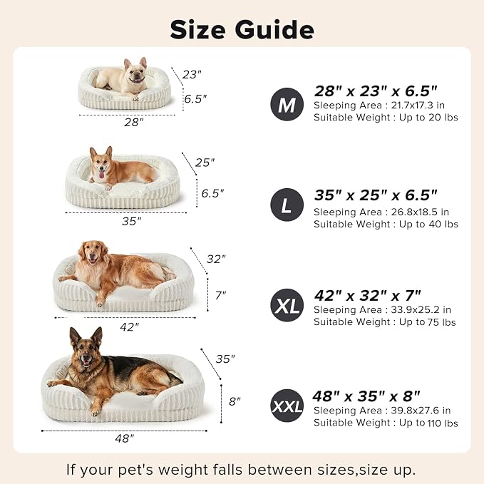 MIXJOY Orthopedic Dog Beds Large Sized Dog,Extra Large Washable Dog Bed Waterproof Oval Dogs Bed with Removable Cover,Egg-Crate Foam Big Pet Bed Couch with Bolster,Non-Slip Bottom,XL 42"X32",White
