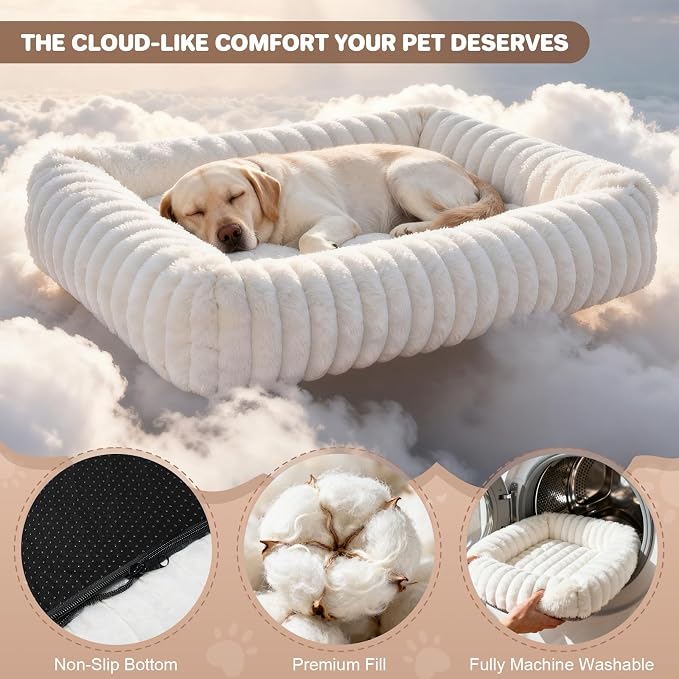Dog Beds Large Sized Dog, Washable Rectangle Orthopedic Large Pet Sofa, Super Soft Plush Rabbit Fur Pet Couch Cute Cat Bed with Removable Zipper Cover & Anti-Slip Bottom Large Dog Bed self Warming