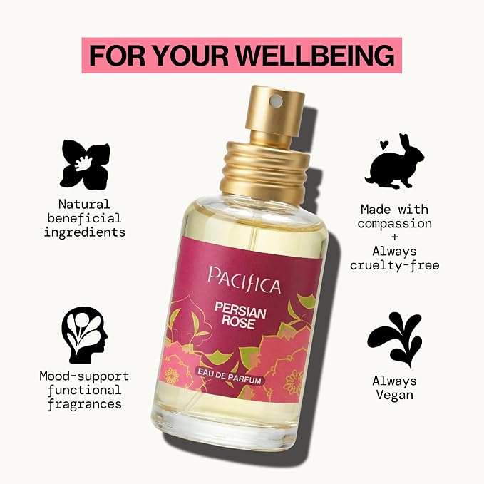 Pacifica Beauty Persian Rose Spray Perfume, Romantic Floral Fragrance, Vegan, Non-Toxic, Classic Feminine Scent with Natural Essential Oils, Cruelty-Free 1oz