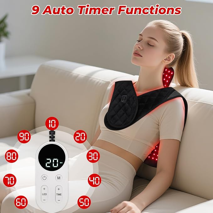 Cholas Red Light Therapy for Shoulder Back Neck, 3-in-1 Near Infrared Red Light Therapy for Body, 660nm and 850nm Wearable Red Light Pad with 3 Light Modes, 5 Brightness, 9 Timer for Office Home Use