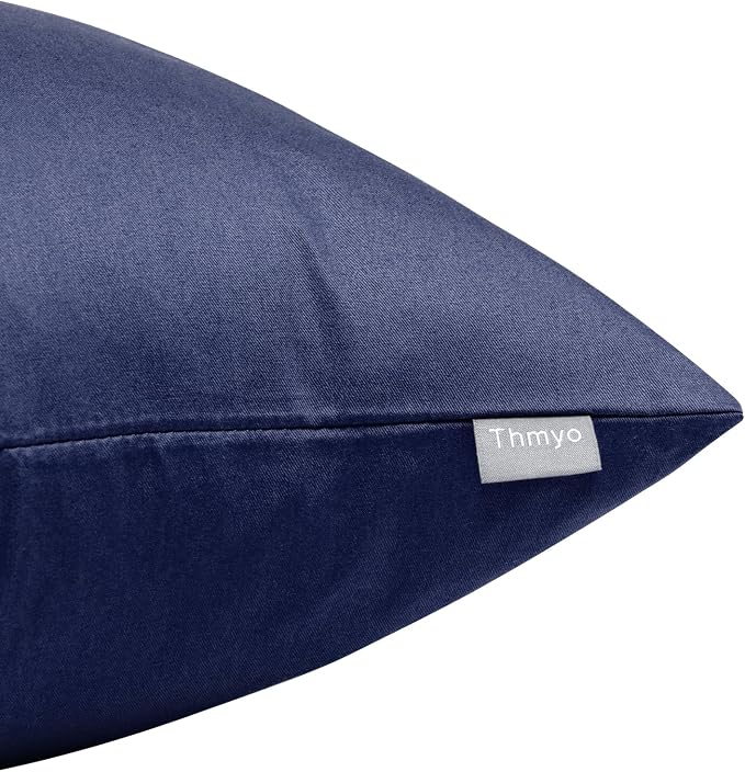 Thmyo 4-Pack 100% Cotton Comfortable Solid Decorative Throw Pillow Case Square Cushion Cover Pillowcase Sublimation Blank Pillow Covers Halloween DIY Throw Pillowcase(18x18inch/45x45cm,Dark Blue)