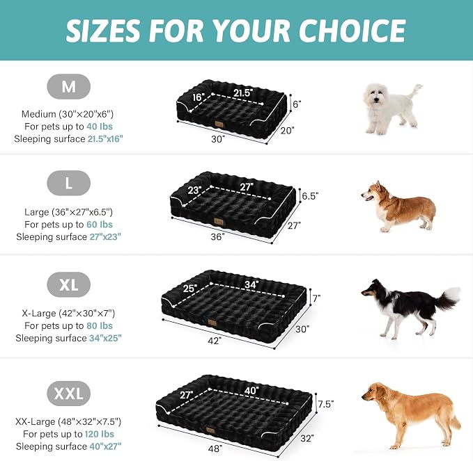 COZY KISS Faux Rabbit Fur Orthopedic Dog Bed, Dog Bed for Large Size, Supportive Foam Pet Sofa with Waterproof Lining Cover, Washable U-Shaped Pet Couch with Anti-Slip Bottom, Black L 36x27x6.5 inch