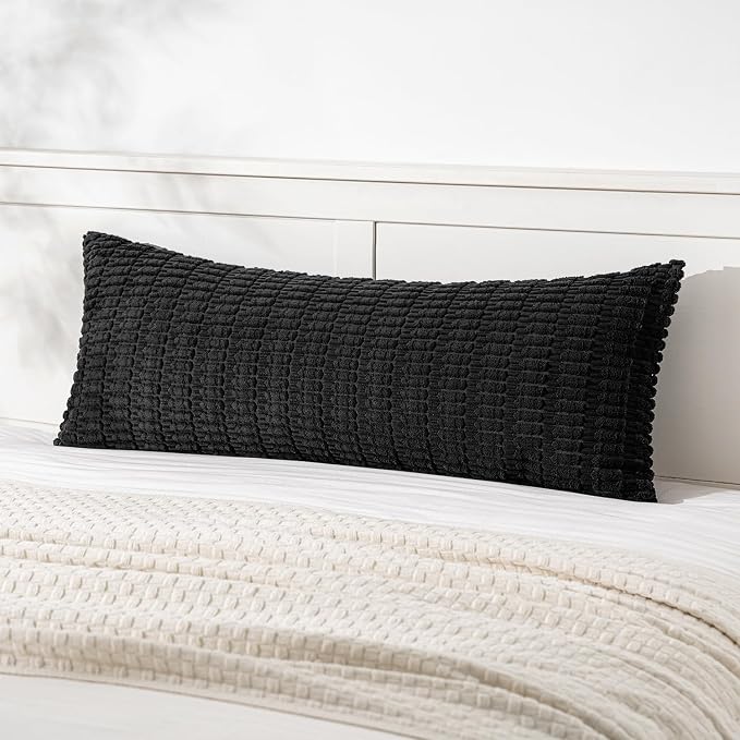 MIULEE Lumbar Corduroy Throw Pillow Cover for Bed 14x36 Black Pack of 1 | Soft Long Decorative Cushion Cover Boho Farmhouse Accent Pillowcase Sofa Couch Livingroom Home Decor