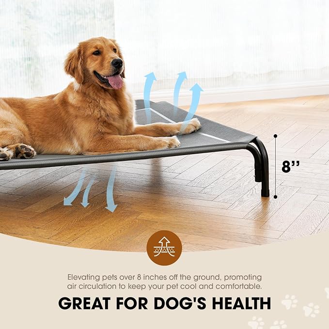 Czpalo Outdoor Elevated Dog Bed for Large Sized Dogs, No-Tool Assembly. | Raised design promotes airflow. Tool-free assembly, easy-to-clean mesh, portable, with anti-skid feet. Indoor/outdoor use.