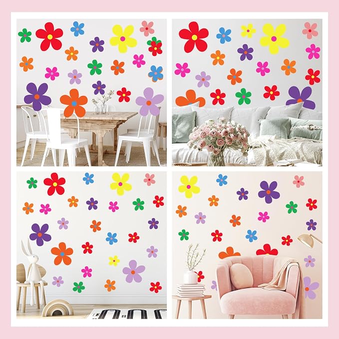 TaoBary 12 Sheet Daisy Wall Sticker Decal,Vivid Color,Exquisite Style | Big Flower Wall Sticker, Pink White Floral Decal, Daisy Bedroom Room Decor, Removable Peel and Stick, Nursery Home Wall Decor
