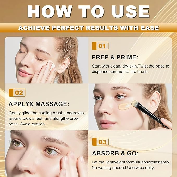 Instant Eye Tightening Cream - Targets Fine Lines & Wrinkles, with Applicator Brush, Firming Formula for Mature Skin
