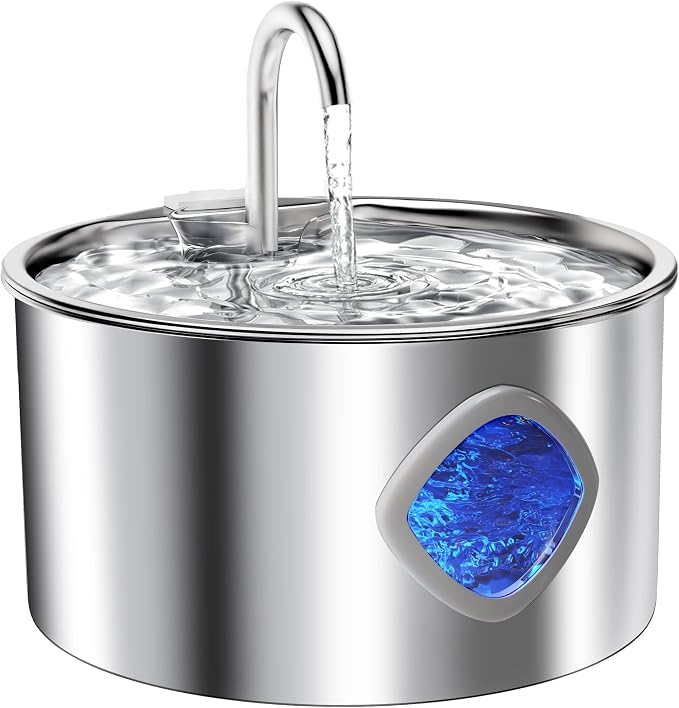 Cat Water Fountain Stainless Steel: 108oz/3.2L Cat Fountain for Drinking - Pet Water Fountains for Cats Indoor - Cat Water Bowl Dispenser - Pets Feeding & Watering Supplies - Water Level Window