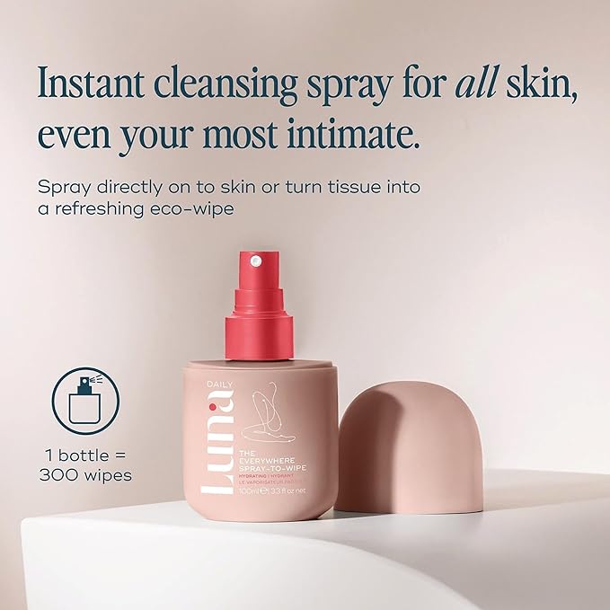 Luna Daily Body Cleansing Spray | Hydrating Feminine & Body Mist with Soft Cotton Scent | pH-Balanced, Gentle & Moisturizing | For Intimate Care, Underarms & Travel Freshness, 100ml