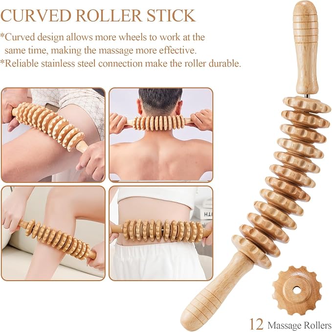 4Pcs Wood Therapy Massage Tools Lymphatic Drainage Massager Wooden Massager Body Sculpting Tools for Maderoterapia,Anti-Cellulite,Pain Relief(4-in-1 Massager)