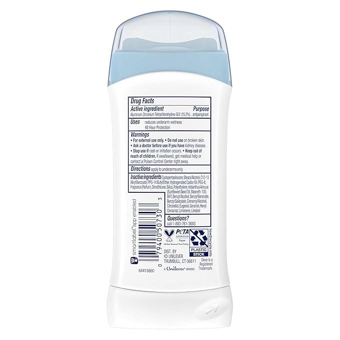Dove Invisible Solid Antiperspirant Deodorant Stick 2 Count Original Clean, for Women, For All Day Underarm Sweat & Odor Protection 2.6 oz