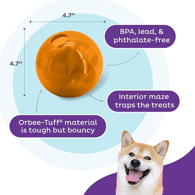 Outward Hound Orbee-Tuff Mazee Interactive Dog Puzzle Toy, Treat Dispensing Slow Feeder Ball, Orange, 4.7-Inch