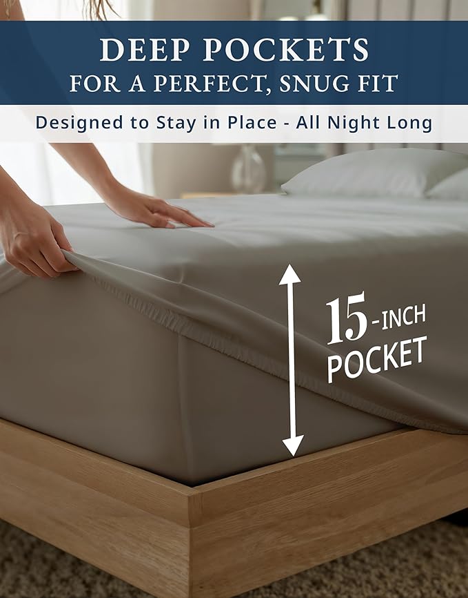 LANE LINEN 100% Egyptian Cotton Full Size Bed Sheets Set - 1000 Thread Count, Soft & Comfy No Pill Fade Resistant Natural Cooling Mercerized Cotton Sheets Full Size Bed 15" Deep Pocket - Charcoal