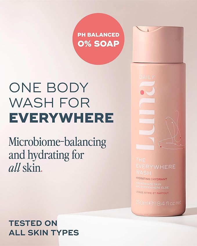 Luna Daily Hydrating Feminine Wash, Soft Cotten Scent | pH-Balanced Body Wash for Sensitive Skin | Moisturizing Daily Cleanser with Soothing Aloe for Daily Relief | Gentle & Pregnancy-Safe, 250ml