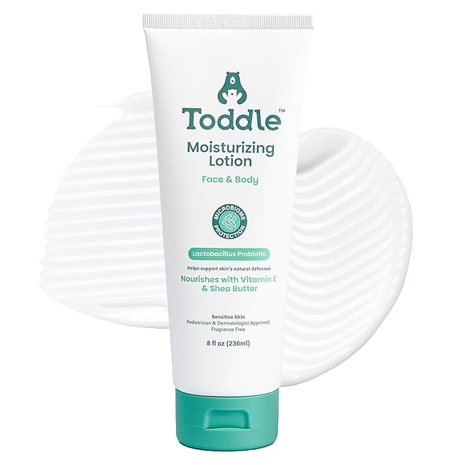 Toddle Probiotic Moisturizing Lotion for Face & Body, Eczema & Dry Skin Relief, Fragrance-Free with Vitamin E, Shea Butter for Sensitive Baby & Kids Skin, Pediatrician-Approved, 8oz