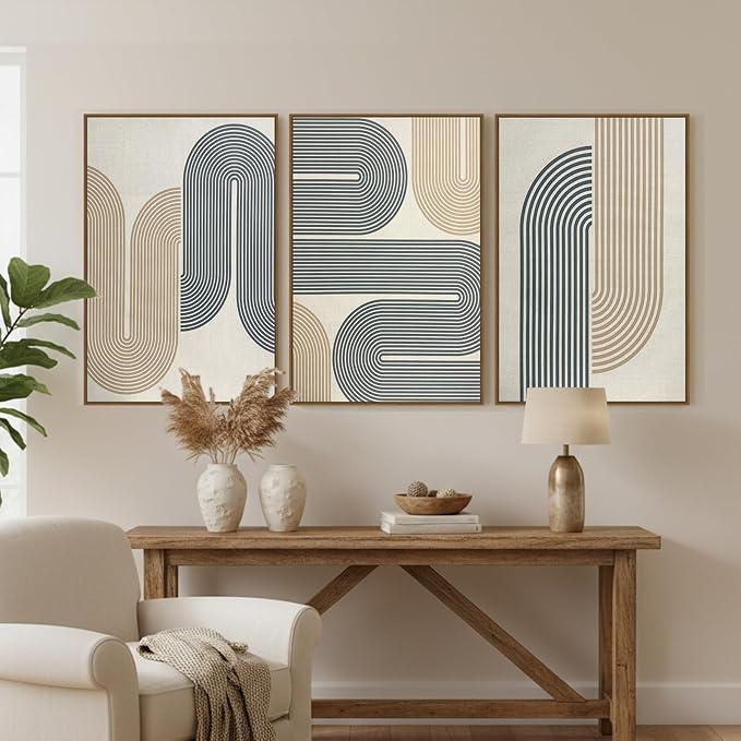 SAFERRYHOME Boho Abstract Textured Wall Art, 3D Neutral Fabric, 24"x36"x3 | Large Framed Prints Wall Decor, Modern Minimalist Earth Tone Artwork, Black Brown Linen Painting for Home, Office,Living Room