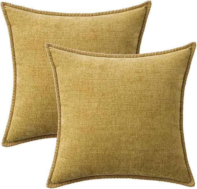 MIULEE Decorative Couch Throw Pillow Covers 16x16 Inch Mustard Yellow | Farmhouse Pillow Covers with Stitched Edge, Soft Chenille Cushion Cases, for Sofa Bed Living Room Home Decor